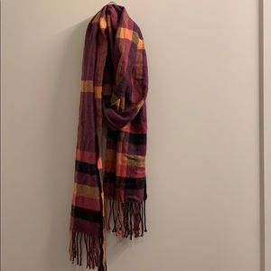 Plaid purple, yellow, and pink scarf